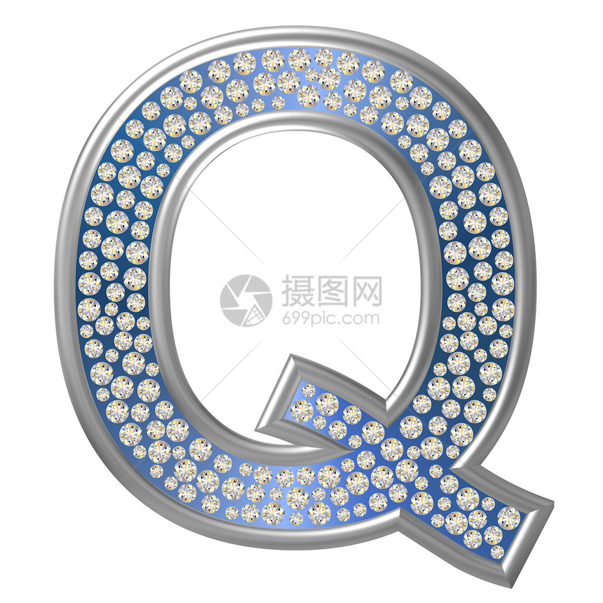 钻石字符Q水晶珠宝字母宝石金属反射图片