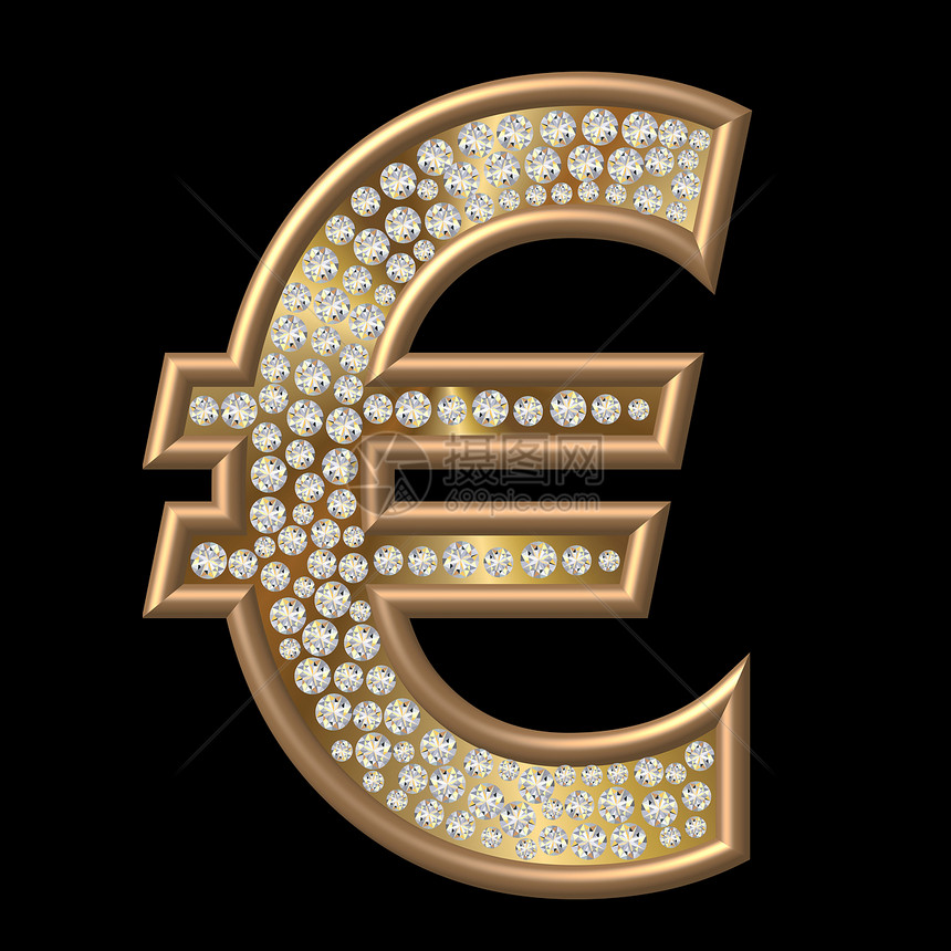 欧元钻石符号珠宝金属宝石金子反射水晶图片