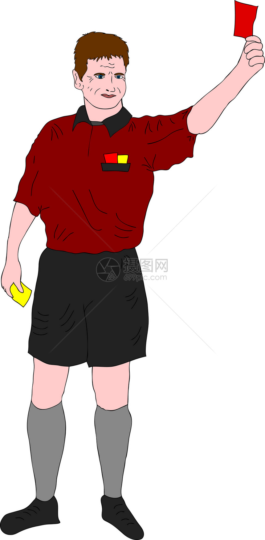 足球裁判员男人裁判黄色红色程式化卡片插图运动图片