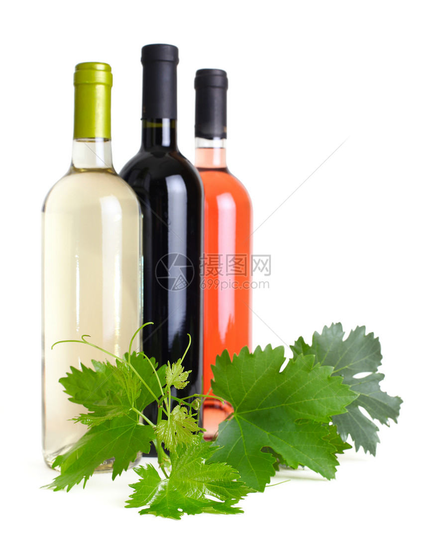 酒瓶和葡萄红色玫瑰白色叶子产品瓶子玻璃藤蔓饮料静物图片