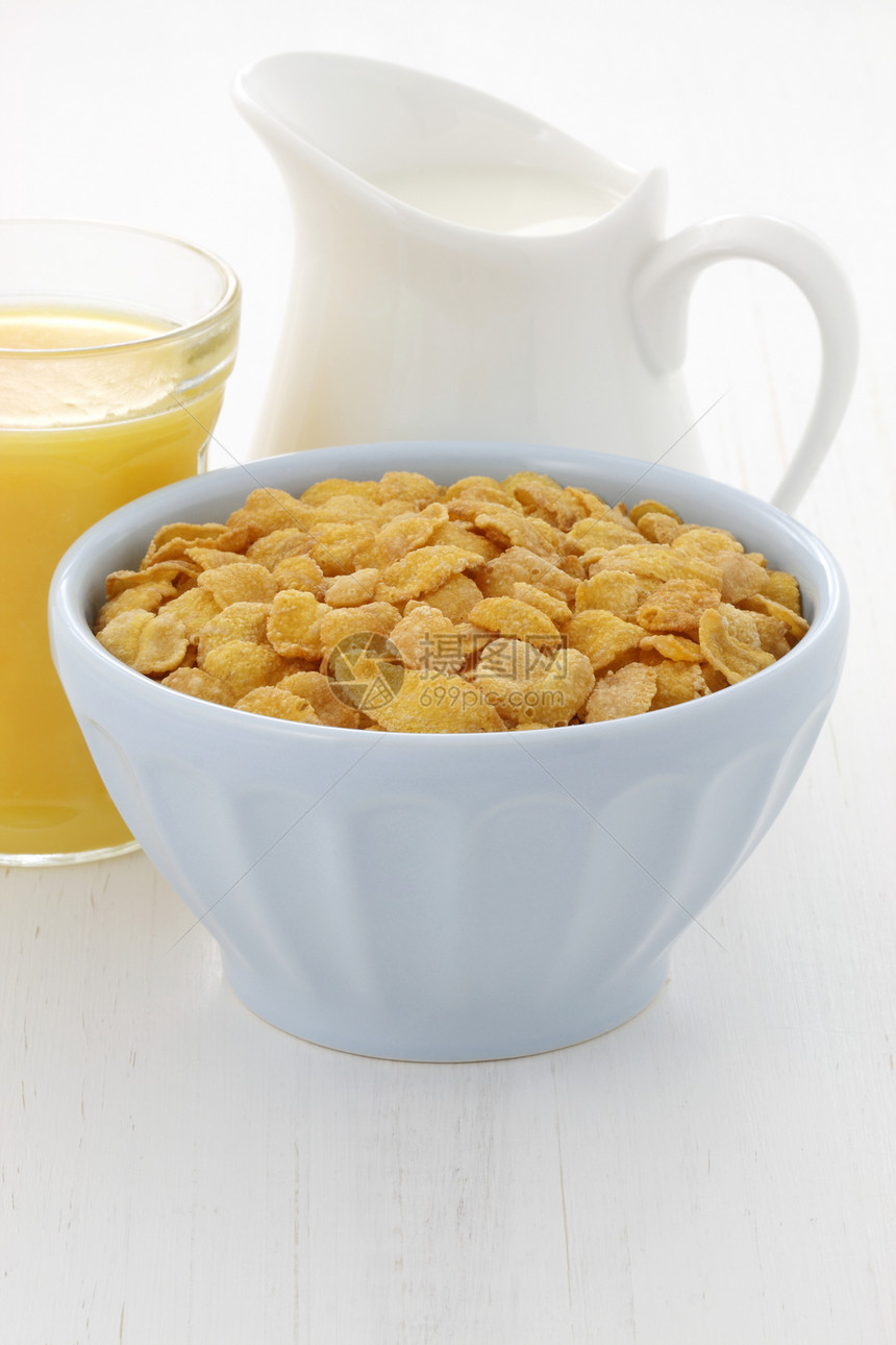 美味的玉米片早餐牛奶谷物食物奶制品营养橙汁玉米薄片纤维小吃图片