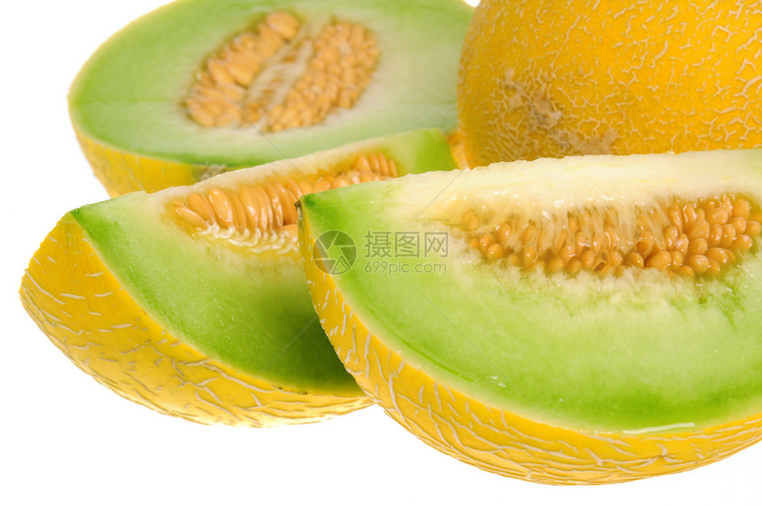 美味甜瓜饮食绿色营养黄色种子圆形橙子水果季节食物图片