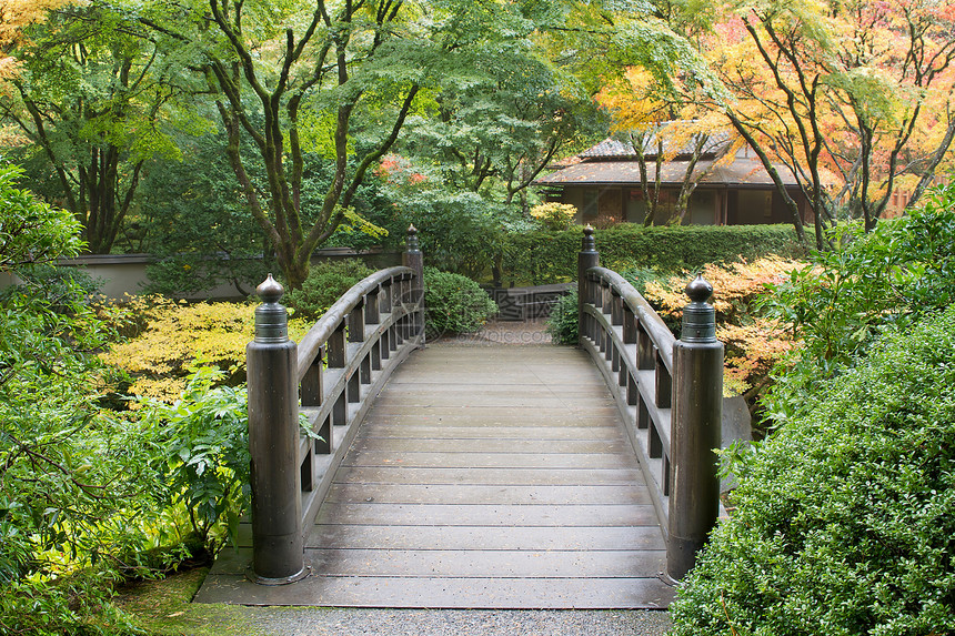 日本花园的木脚大桥图片