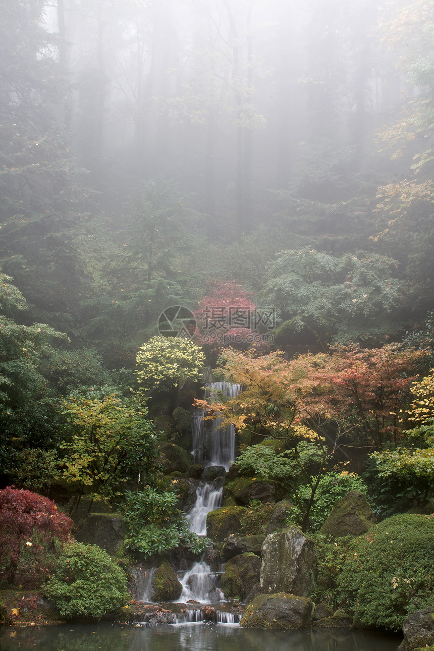 秋天日本花园瀑布瀑布图片