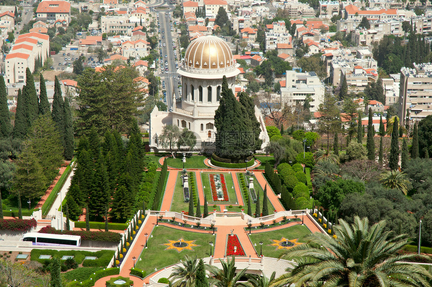 以色列海法巴哈花园假期建筑学信仰花园命令游客爬坡圆顶小路升华图片