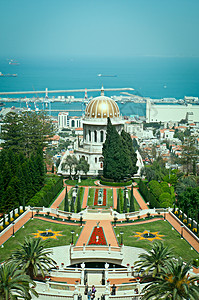 巴哈马国以色列海法巴哈花园中心信仰圆顶花园升华公园旅行小路建筑学游客背景