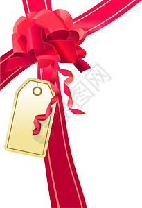 天丝面膜带标签的红弓丝绸包装丝带插图零售价格样本白色红色纸板插画