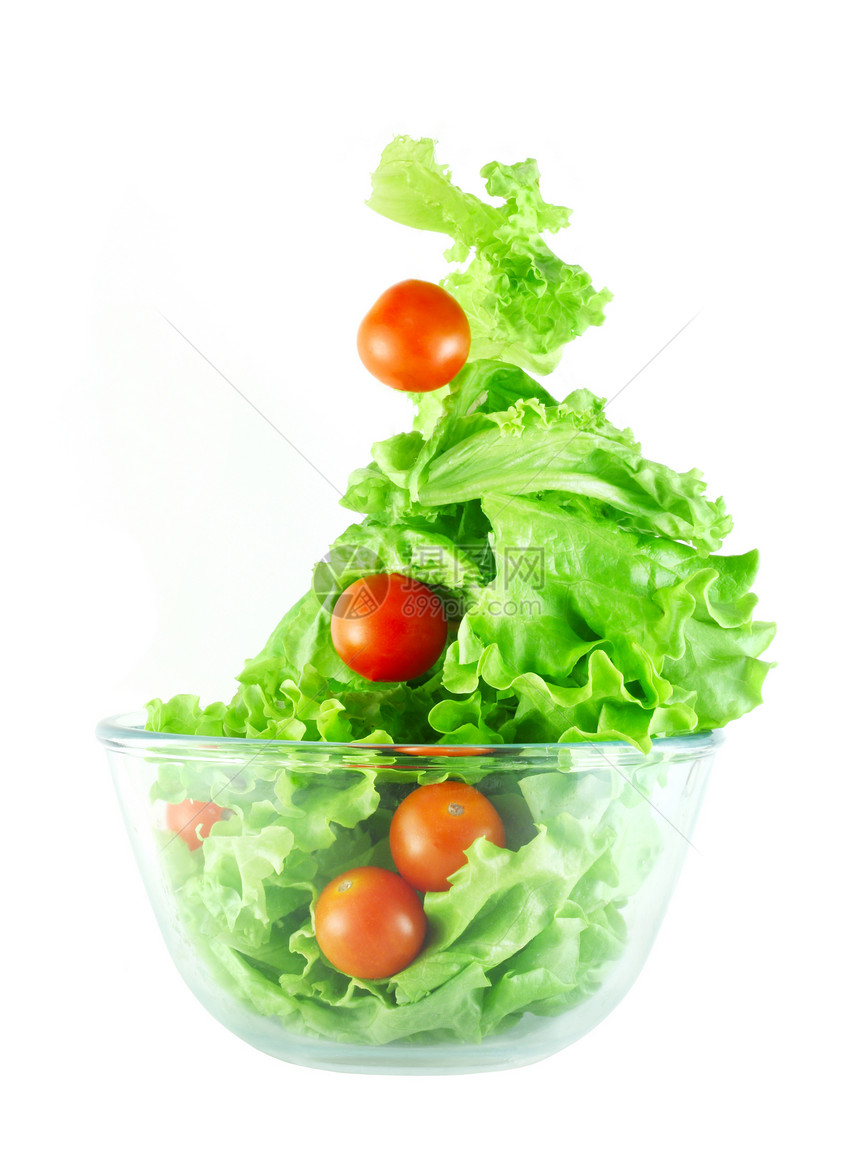 轻型生菜和番茄飞沙拉概念飞行叶子植物卫生午餐沙拉食物饮食航班生物图片