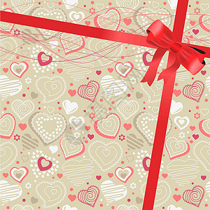 带有米色等高红心的模式丝绸情感插图褐色生日展示婚礼订婚惊喜礼物背景图片