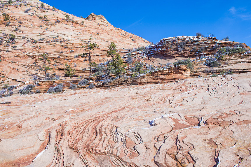 锡安公园岩石沙漠假期石头远足编队旅行远景蓝色外表图片