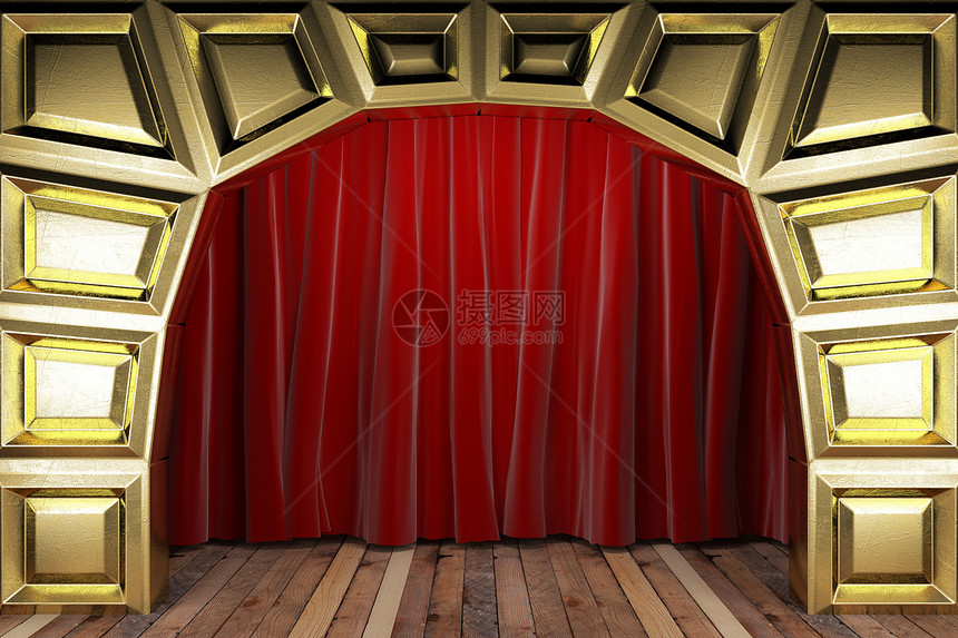 金台的红织布窗帘仪式娱乐马戏团装饰皇家装潢推介会织物天鹅绒红色图片