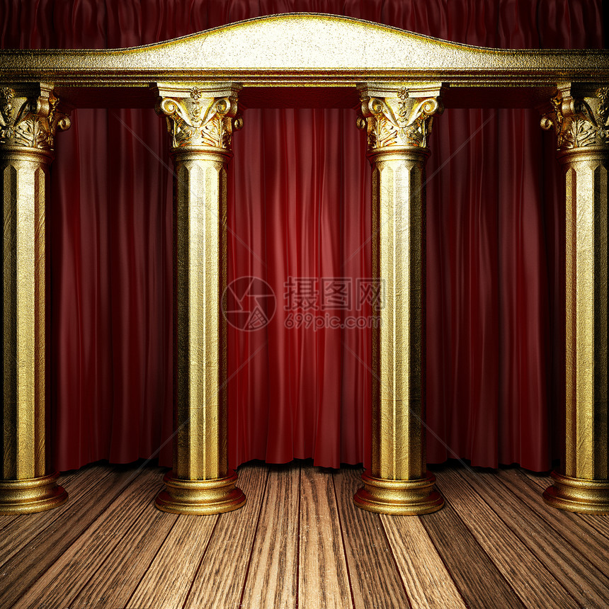 金台的红织布窗帘画廊仪式宣传马戏团天鹅绒织物推介会展览娱乐风格图片