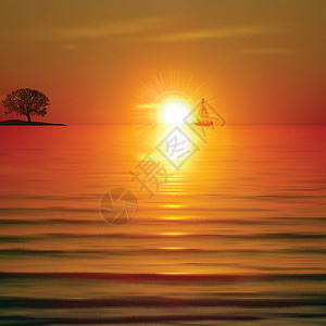 伶仃岛日落海洋日出和树木背景简介摘要设计图片