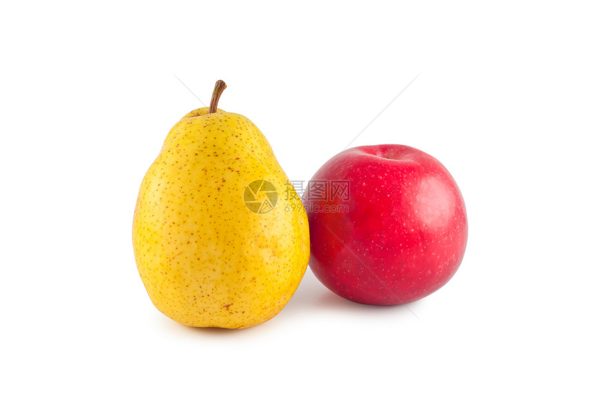 梨苹果在白色背景中被孤立季节维生素水果照片脆皮团体阴影摄影农业甜点图片