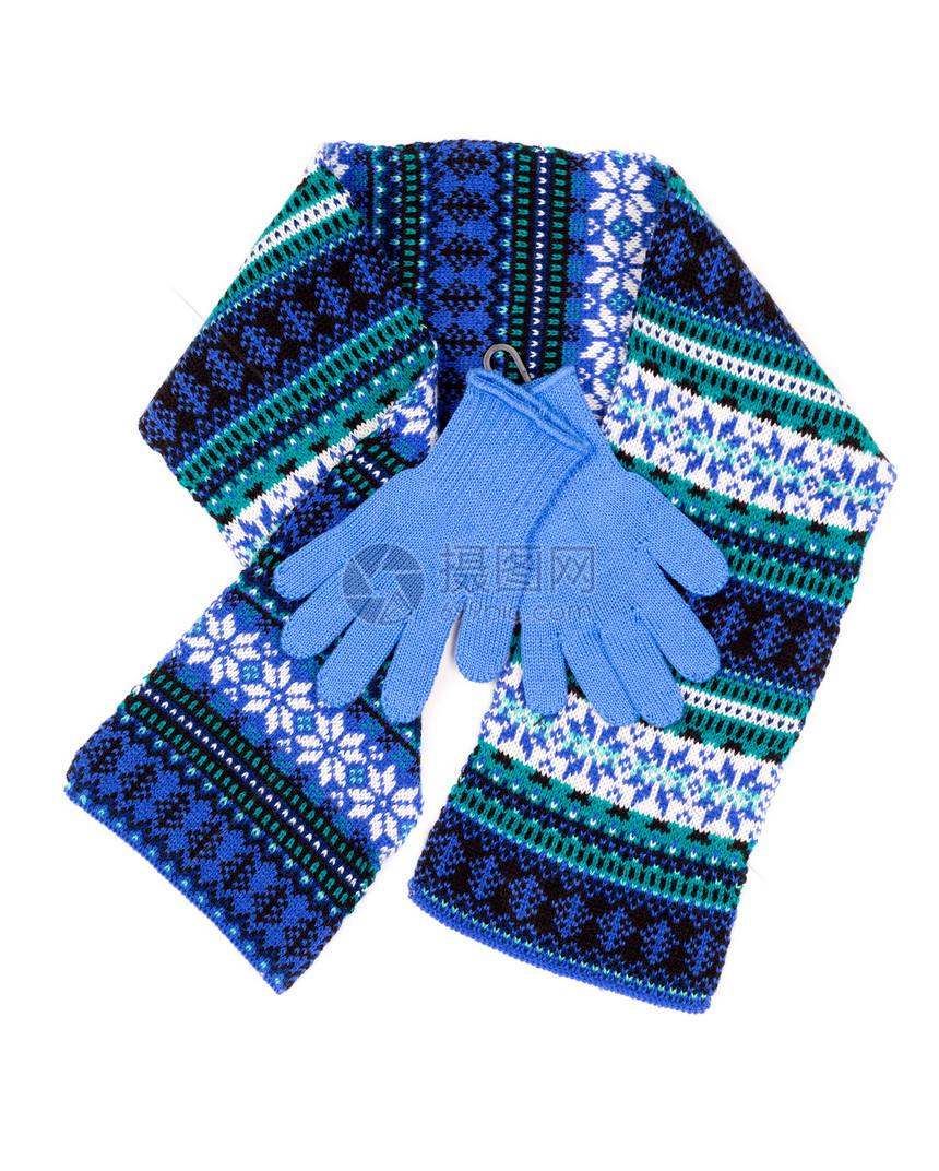 围巾和蓝手套图片