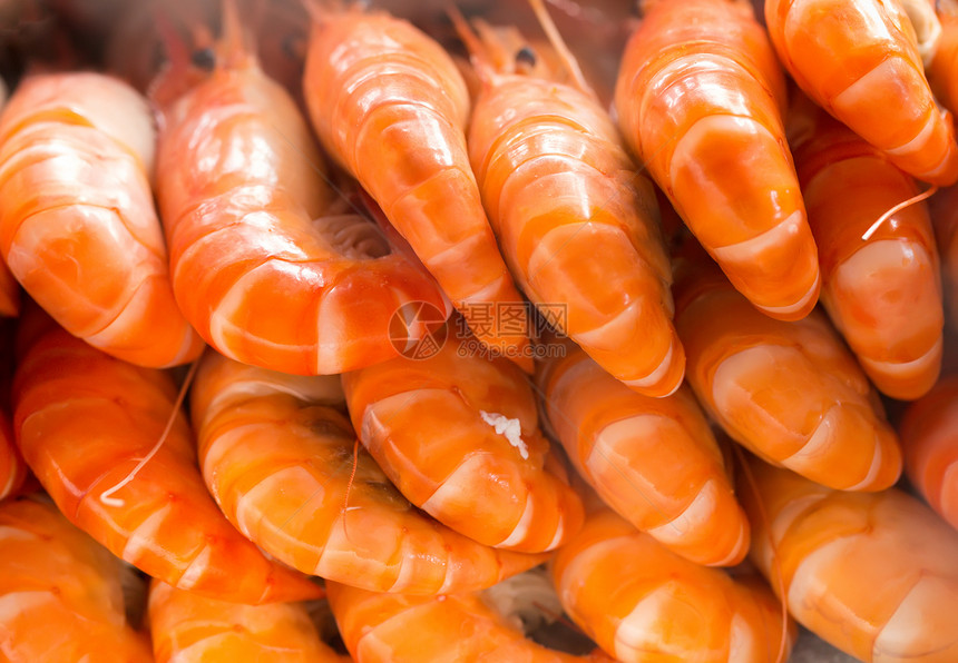 煮熟的虾橙子团体贝类食物营养对虾用餐老虎国王午餐图片