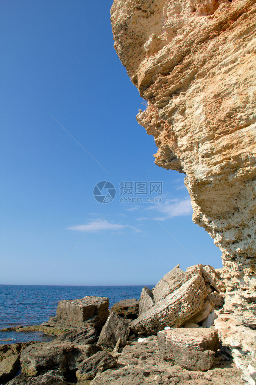 落岩悬崖 黑海海岸波浪海岸线海洋地质学冲浪海湾地平线石灰石太阳天空图片