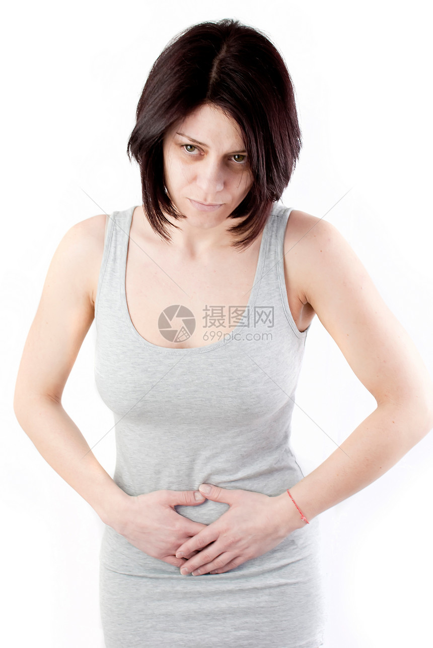 胃疼痛疼痛手指月经女士白色子宫灰色压力按摩卵巢图片