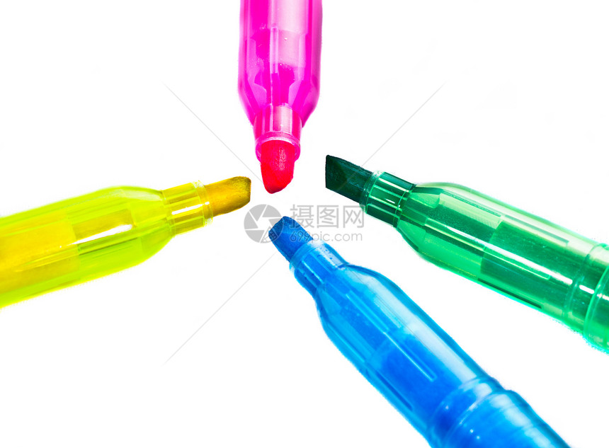 四种颜色蓝色教育白色钢笔塑料学校荧光笔绿色办公室团体图片