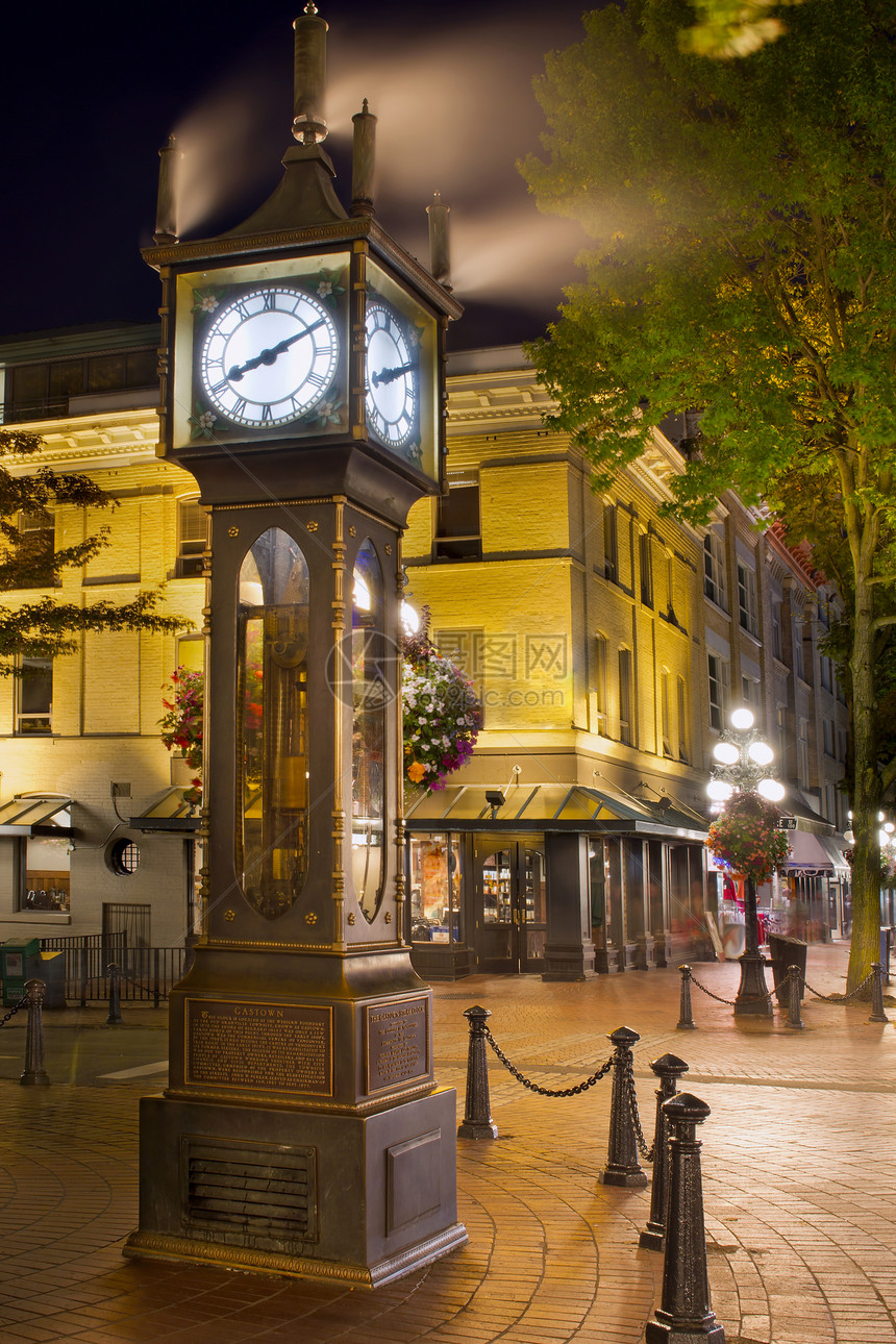 晚上在温哥华州Gastown的蒸汽时钟图片