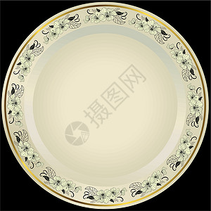 白板陶瓷装饰品风格叶子黑色插图白色圆形边界框架背景图片