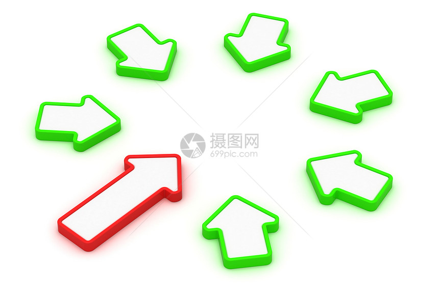 箭头圆电脑团体红色绿色圆形个性中心领导者领导白色图片