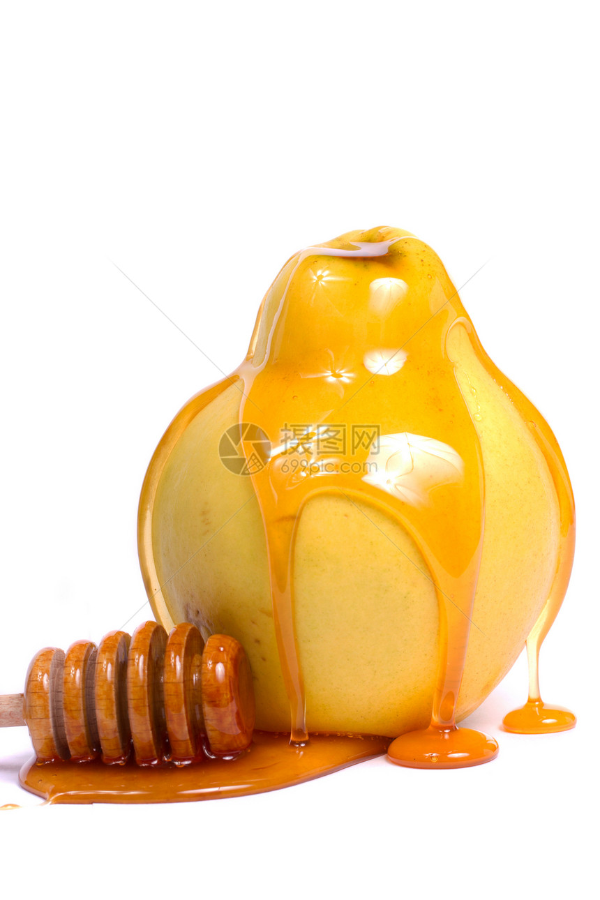 果子加蜂蜜薄饼水果白色木头蜂蜜食物甜点黄色图片