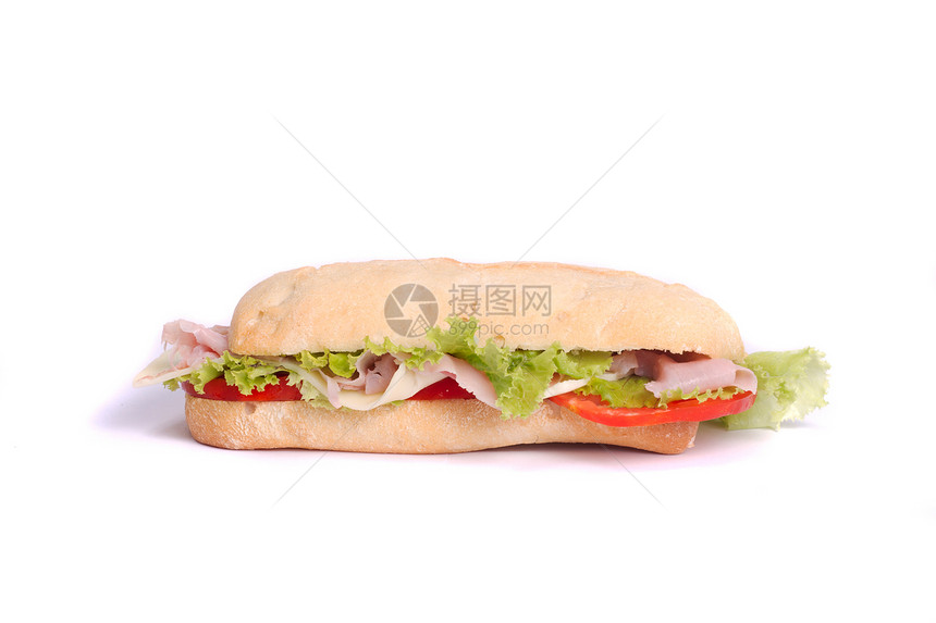 和美味新鲜的三明治绿色午餐蔬菜面包白色小吃包子早餐薄饼食物图片