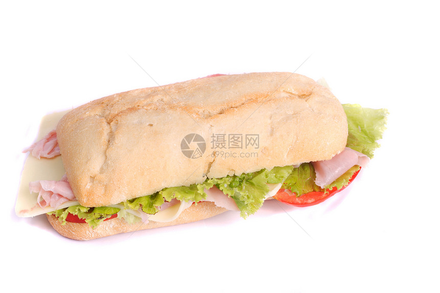 和美味新鲜的三明治蔬菜小吃午餐绿色早餐面包包子薄饼白色食物图片