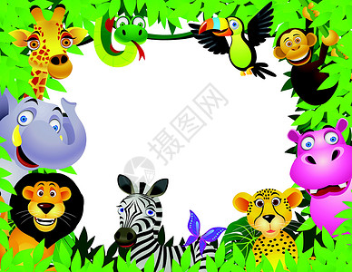 动物动漫画野生动物漫画猎豹卡通片动物群丛林团体朋友吉祥物荒野背景图片