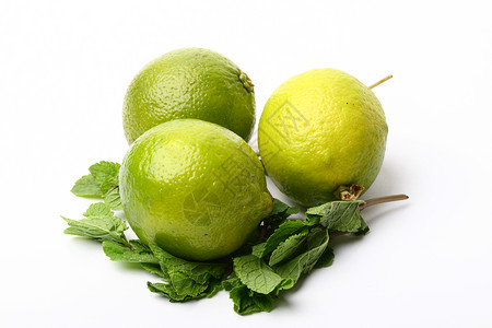 石灰和薄荷白色食物绿色味道水果蔬菜柠檬叶子装饰品背景图片