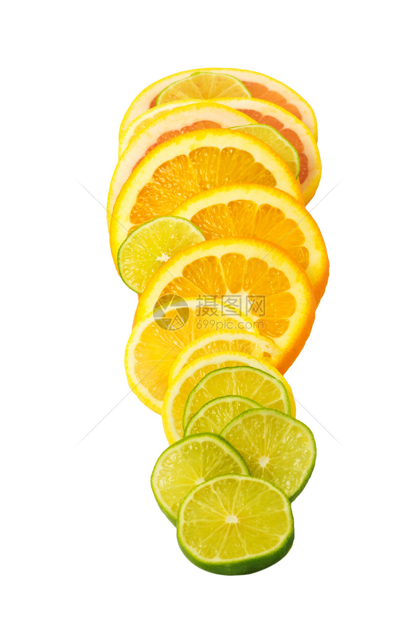 超载 白上分离的切片水果堆积收成食物摄影柠檬叶子生产季节甜点橙子生活图片