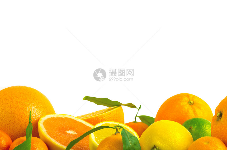 超载 白上分离的切片水果堆积生活摄影甜点叶子橙子季节生产收成食物柠檬图片