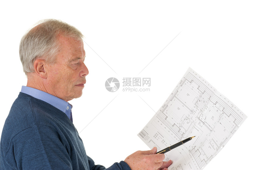 高级建筑师男性设计师白色工程师蓝图人士商业承包商商务男人图片