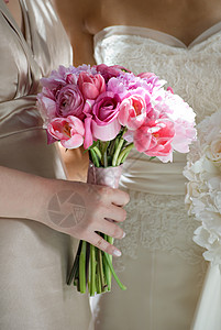 结婚布花裙子伴娘婚姻郁金香面纱白色新娘仪式花朵玫瑰背景图片