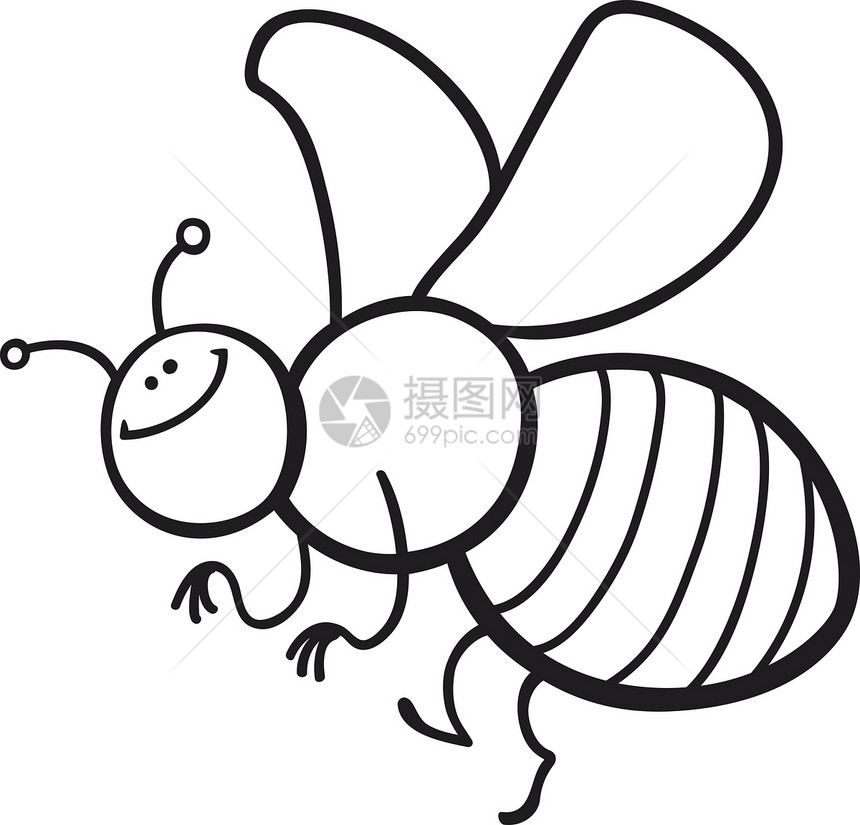 卡通蜜蜂彩色页面昆虫翅膀插图艺术快乐白色微笑卡通片漏洞漫画图片