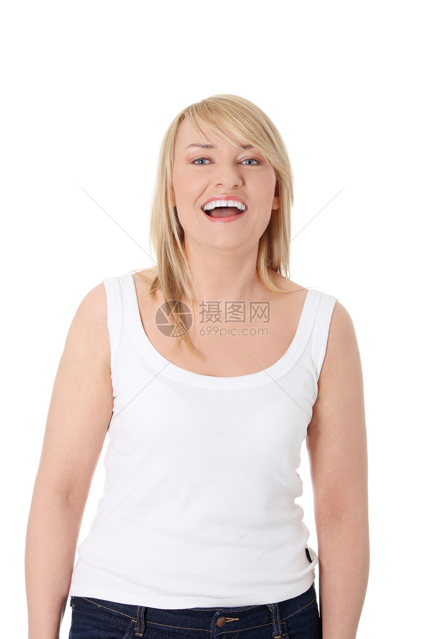 演播室四十岁女人的肖像女性中年乐趣工作室白色喜悦起泡酒快乐金发头发图片