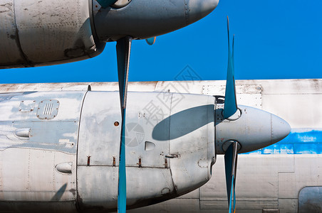 飞机机身近视螺旋桨飞机航展螺旋桨怀旧蓝色客机金属古董空气乘客翅膀背景