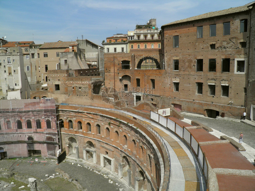 Trajan在罗马的论坛和市场红色旅游游客建筑文明吸引力建筑学加法帝国建造图片