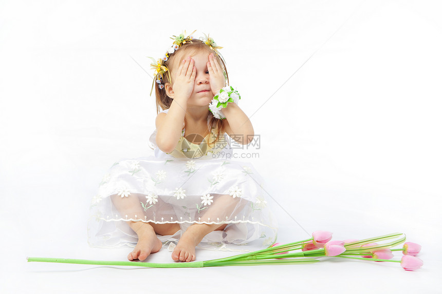 有趣的女婴裙子郁金香喜悦女孩赤脚戏服婴儿工作室花朵隐藏图片