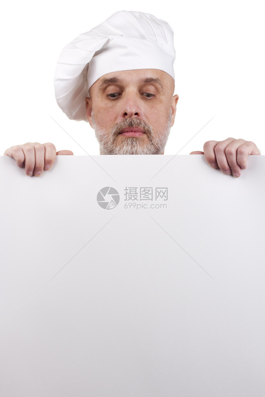 主厨持有一个标志帽子工人菜单男人海报烹饪餐厅美食剪裁职业图片