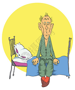夏凉卡通艺术字精神压力男人治疗痛苦诊所疾病插图失眠绘画睡衣背景