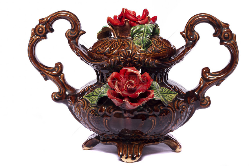 棕色装饰花瓶植物装饰品陶瓷手工业古董白色工作室玫瑰创造力花瓣图片