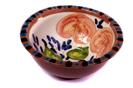 手绘红碗汤碗手工陶器厨具曲线工艺平底锅手绘祖母陶瓷制品背景