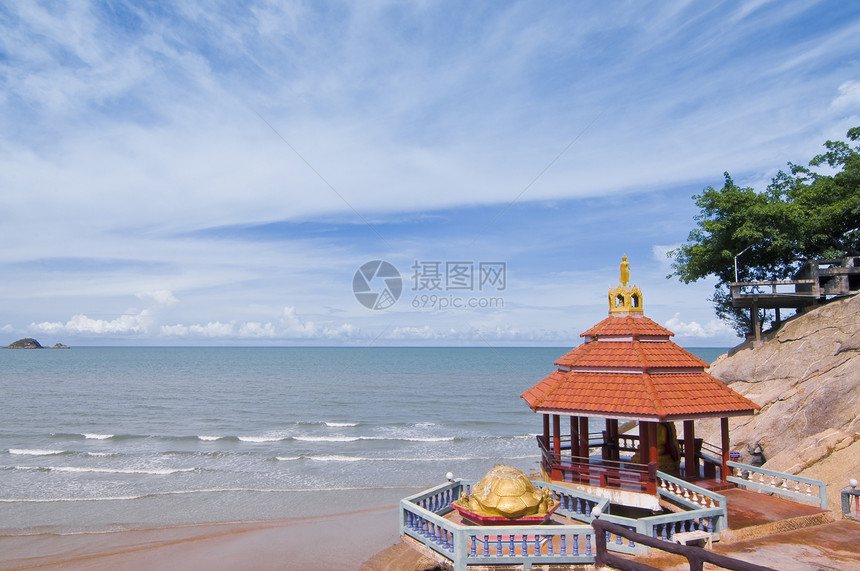 泰国华欣地貌景观海浪享受旅游寺庙蓝色气候爬坡地平线海岸场景图片