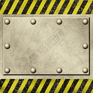 Grunge 金属背景工业黑色边界框架控制板条纹黄色插图铆钉背景图片