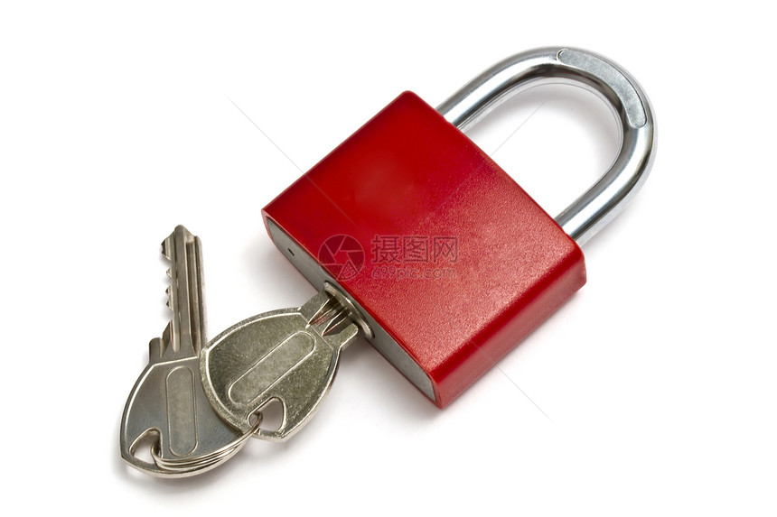 红锁白色钥匙安全挂锁金属宏观红色图片