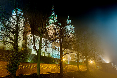 特拉维斯波兰 克拉科夫 瓦维尔城堡和维斯特拉 波兰市场照明旅行旅游上帝游客宗教教堂历史民众背景