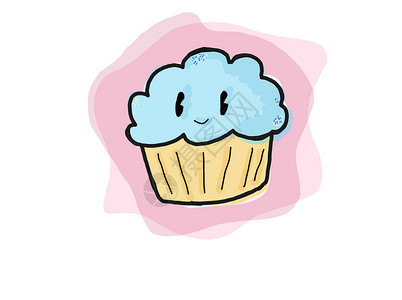 蓝蛋糕微笑白色绘画孩子们食品粉色艺术漫画焙烤蓝色背景图片