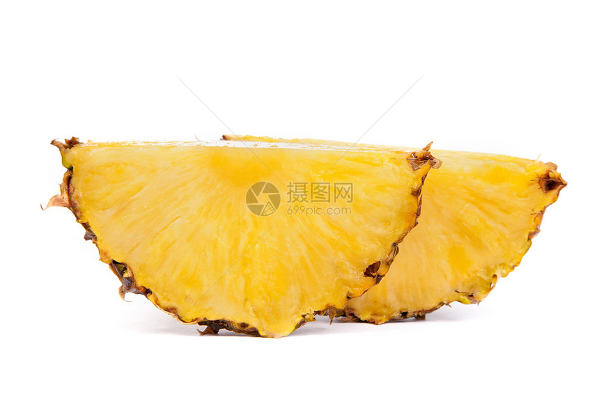 白上孤立的菠萝碎片养分黄色热带果汁香味小吃水果白色绿色橙子图片